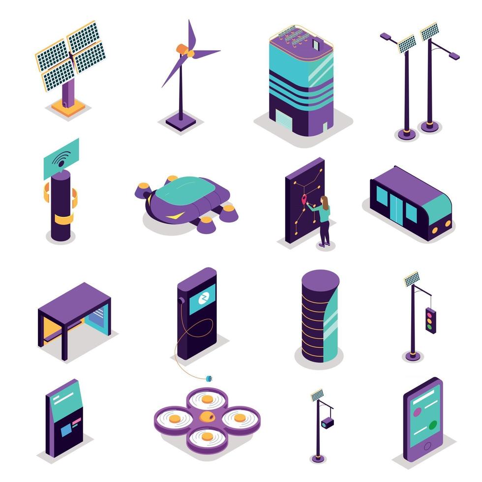 Ilustración de vector de iconos de ciudad inteligente isométrica