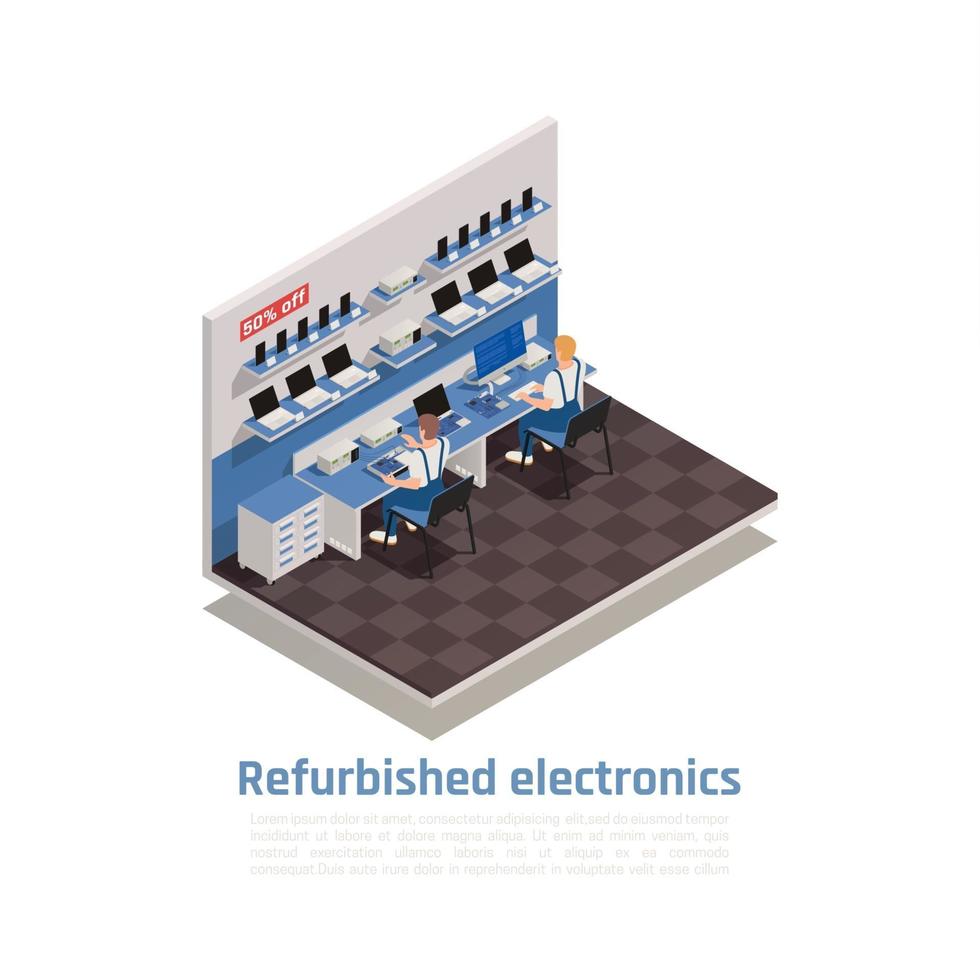 Ilustración de vector de composición isométrica de electrónica renovada