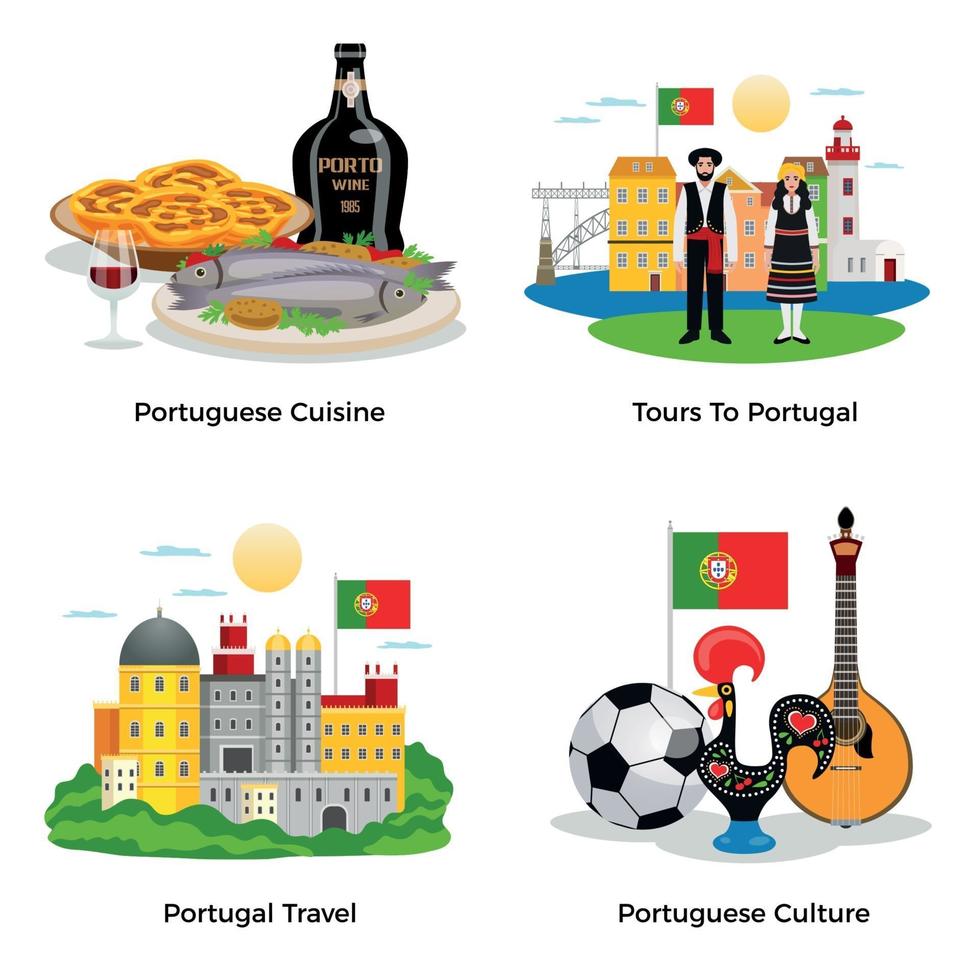 Portugal concepto de turismo iconos conjunto ilustración vectorial vector