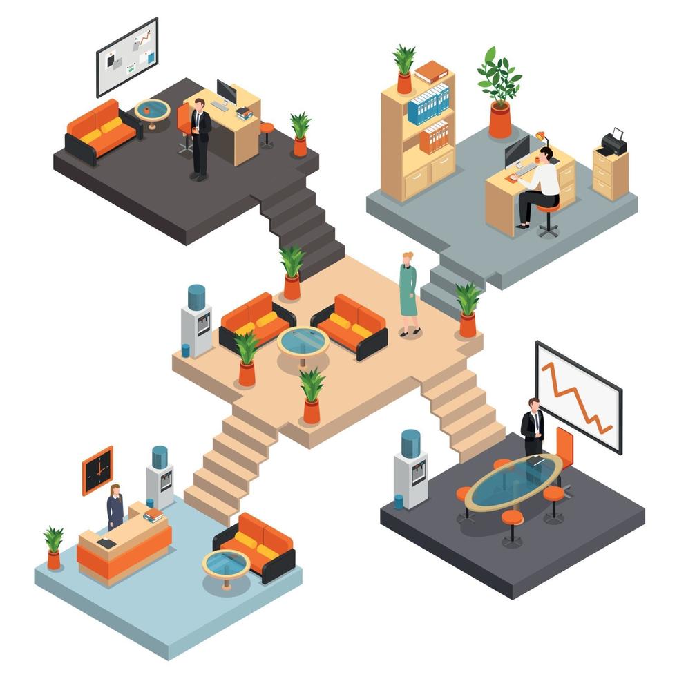 Isometric Office Multistore Composition Vector Illustration