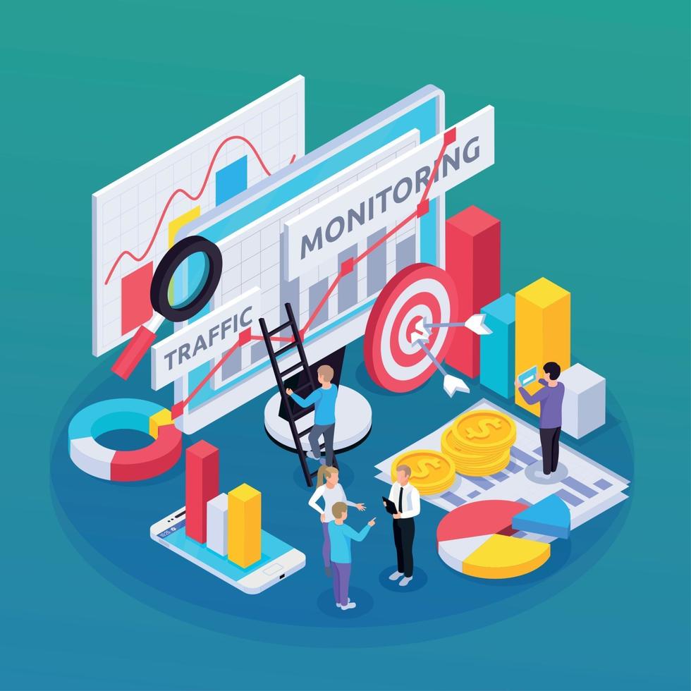 SEO Monitoring Isometric Composition Vector Illustration