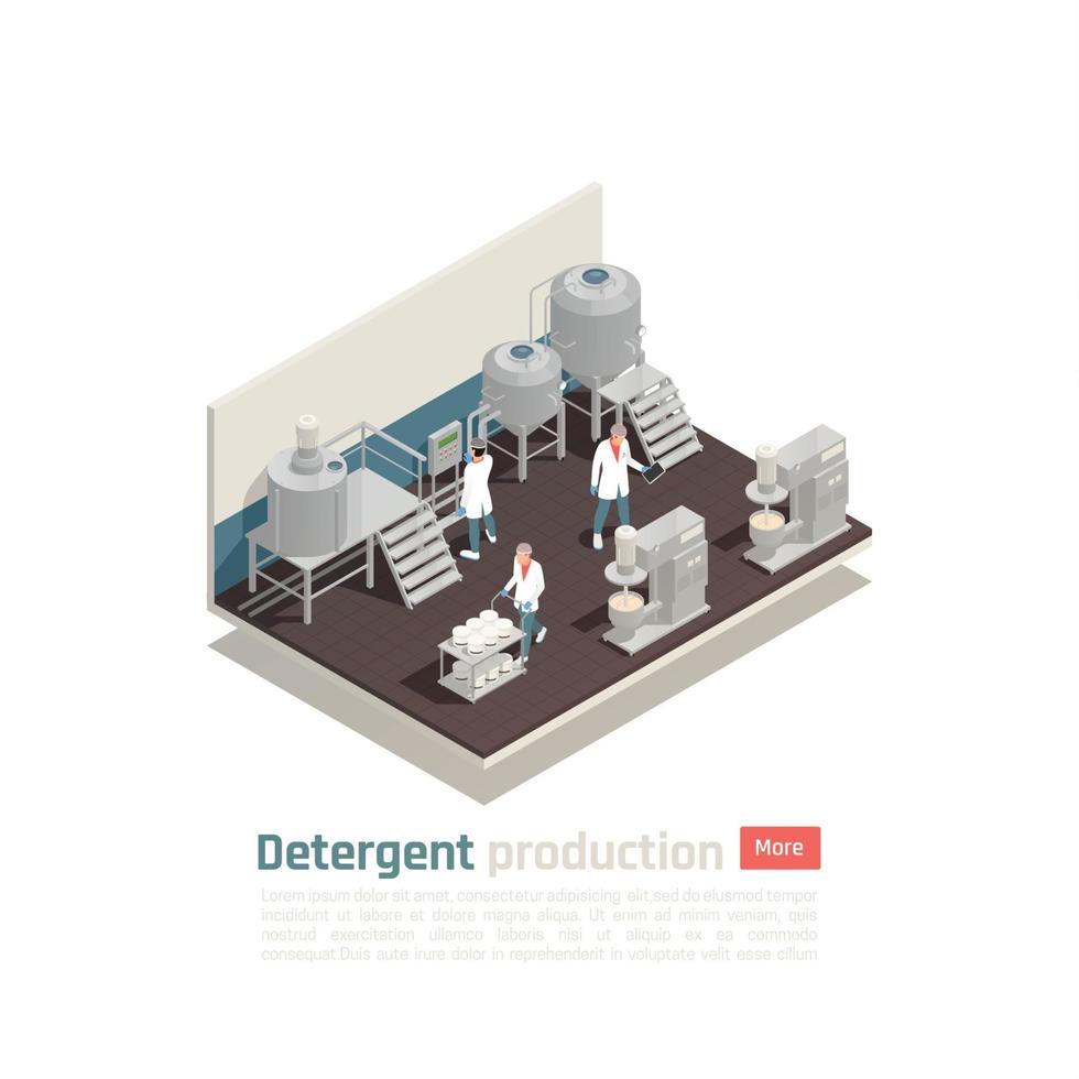 Ilustración de vector de composición isométrica de producción de detergente