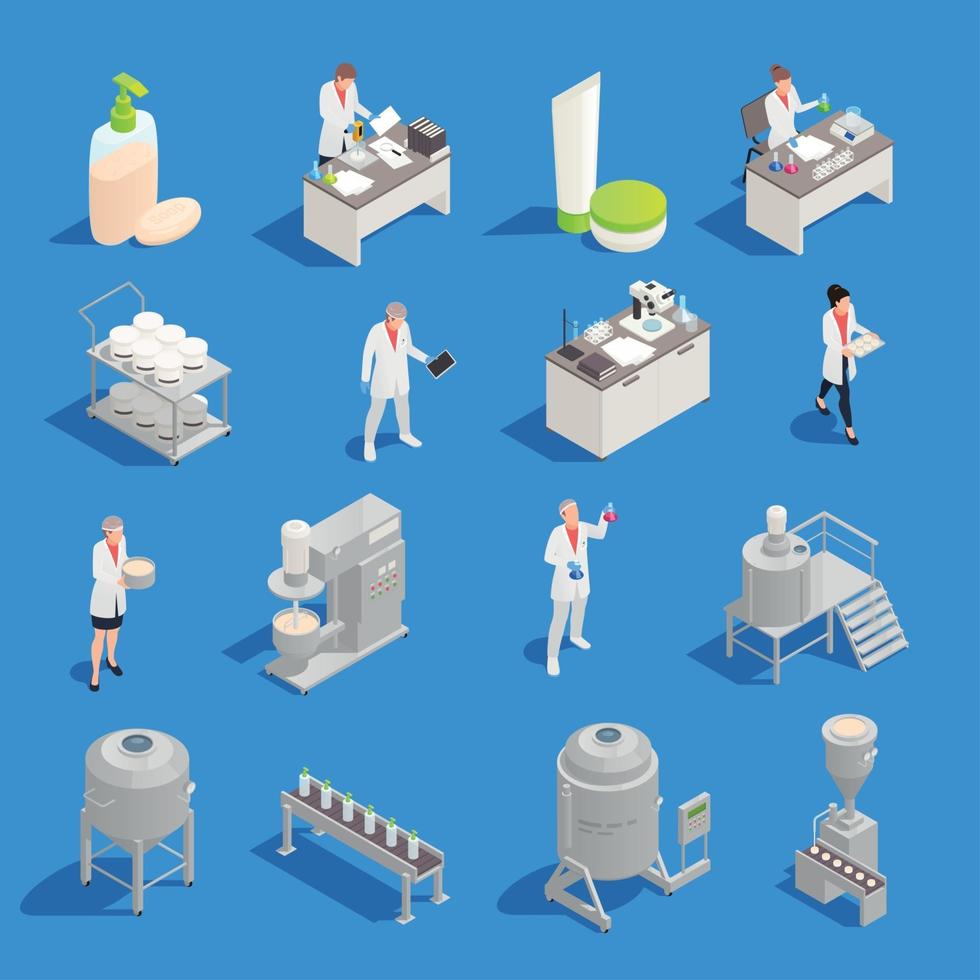 Cosmetics Detergent Production Isometric Icons Vector Illustration