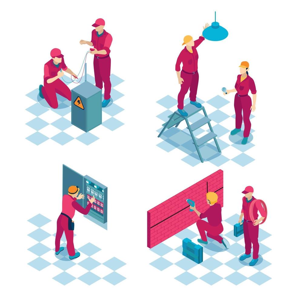 Commercial Electricians Isometric Concept Vector Illustration