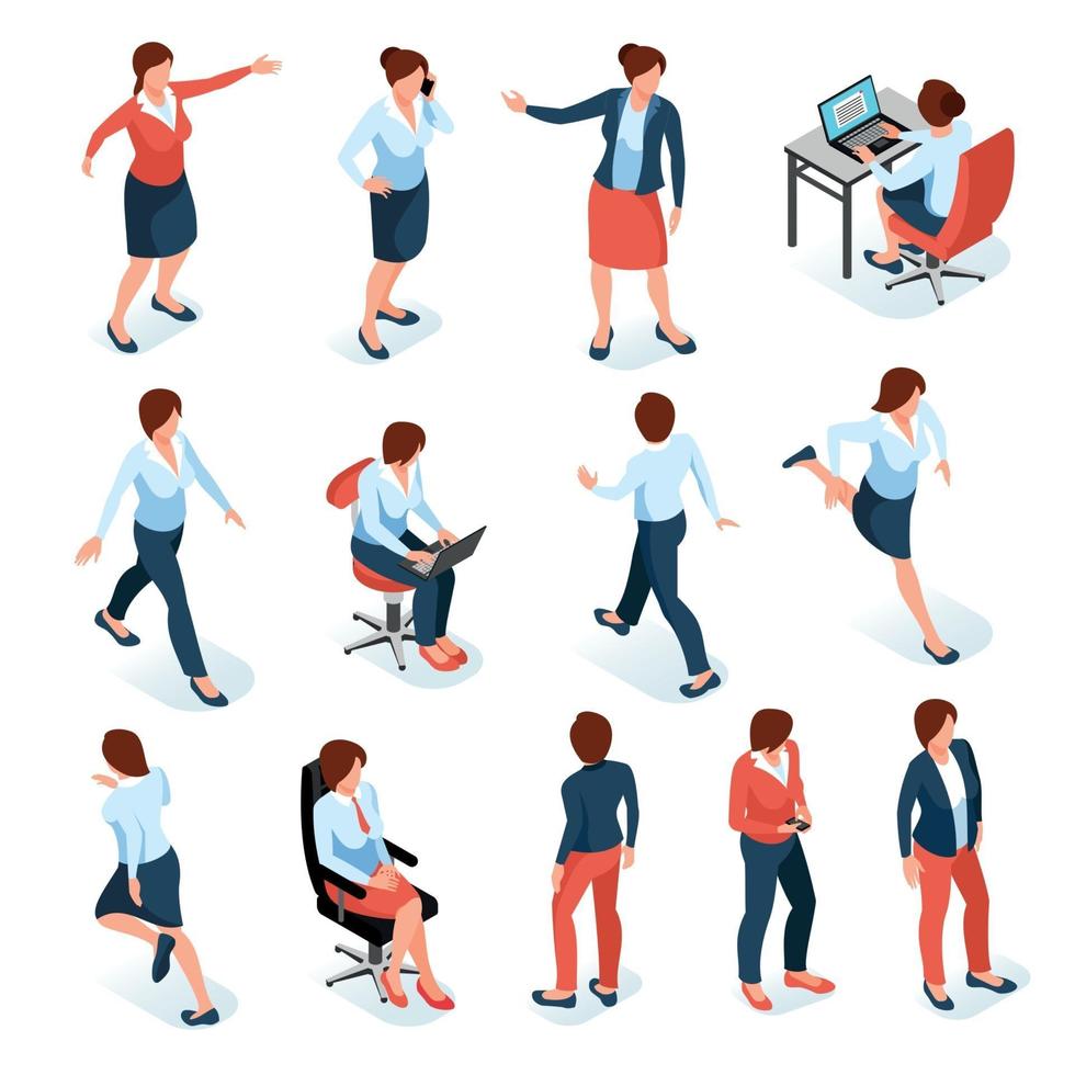 Businesswomen Isometric Set Vector Illustration