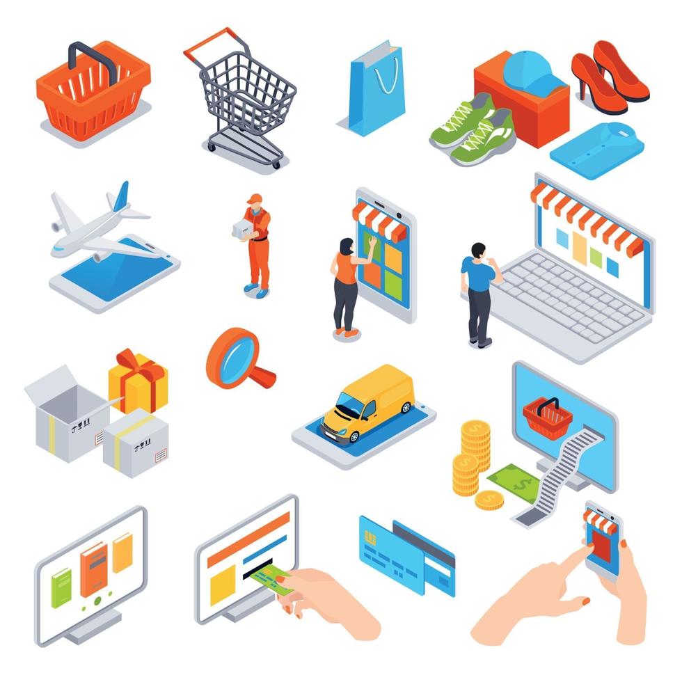 Online Shopping Isometric Set Vector Illustration