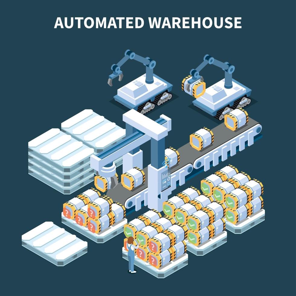 Automatic Warehouse Isometric Composition Vector Illustration