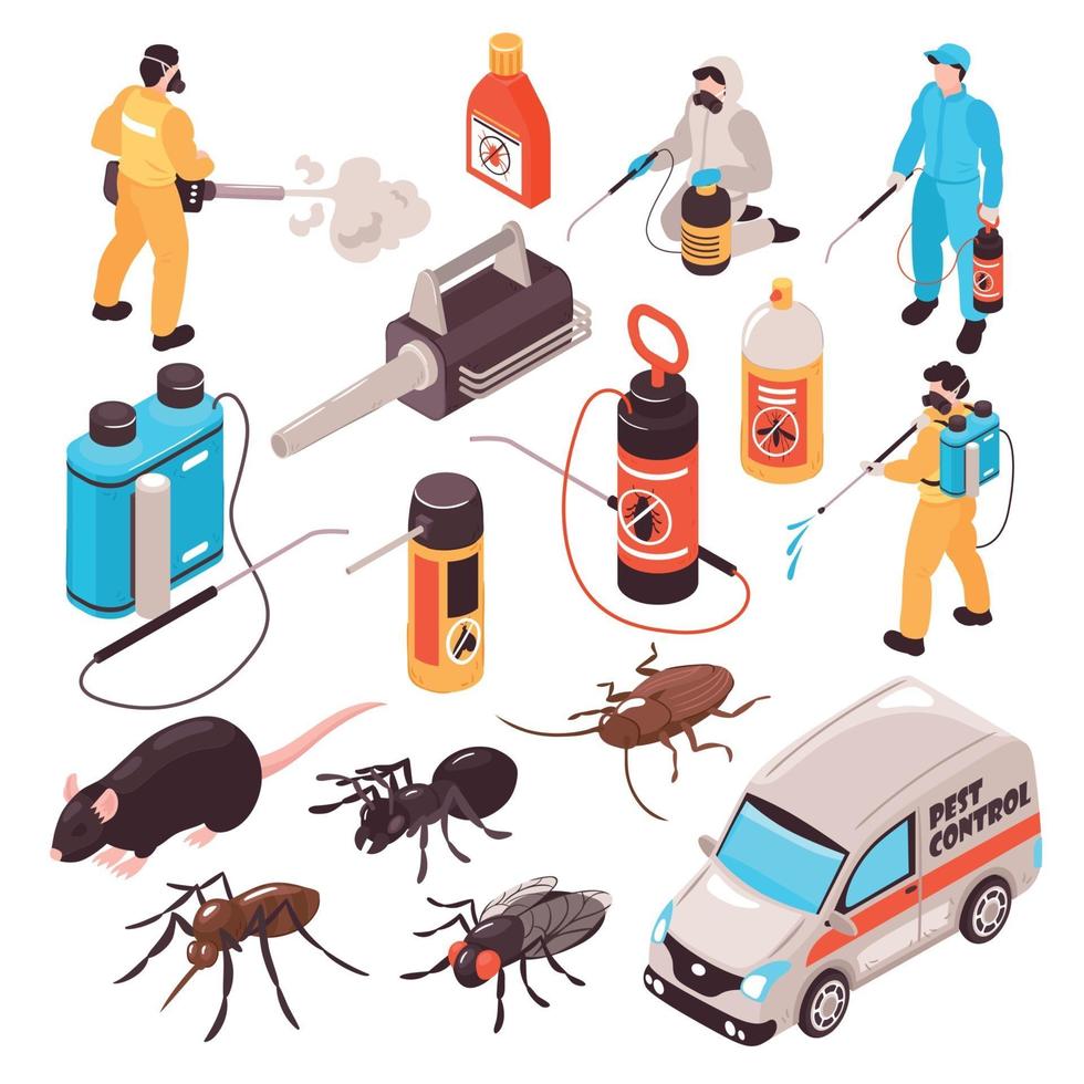 Pest Control Isometric Set Vector Illustration
