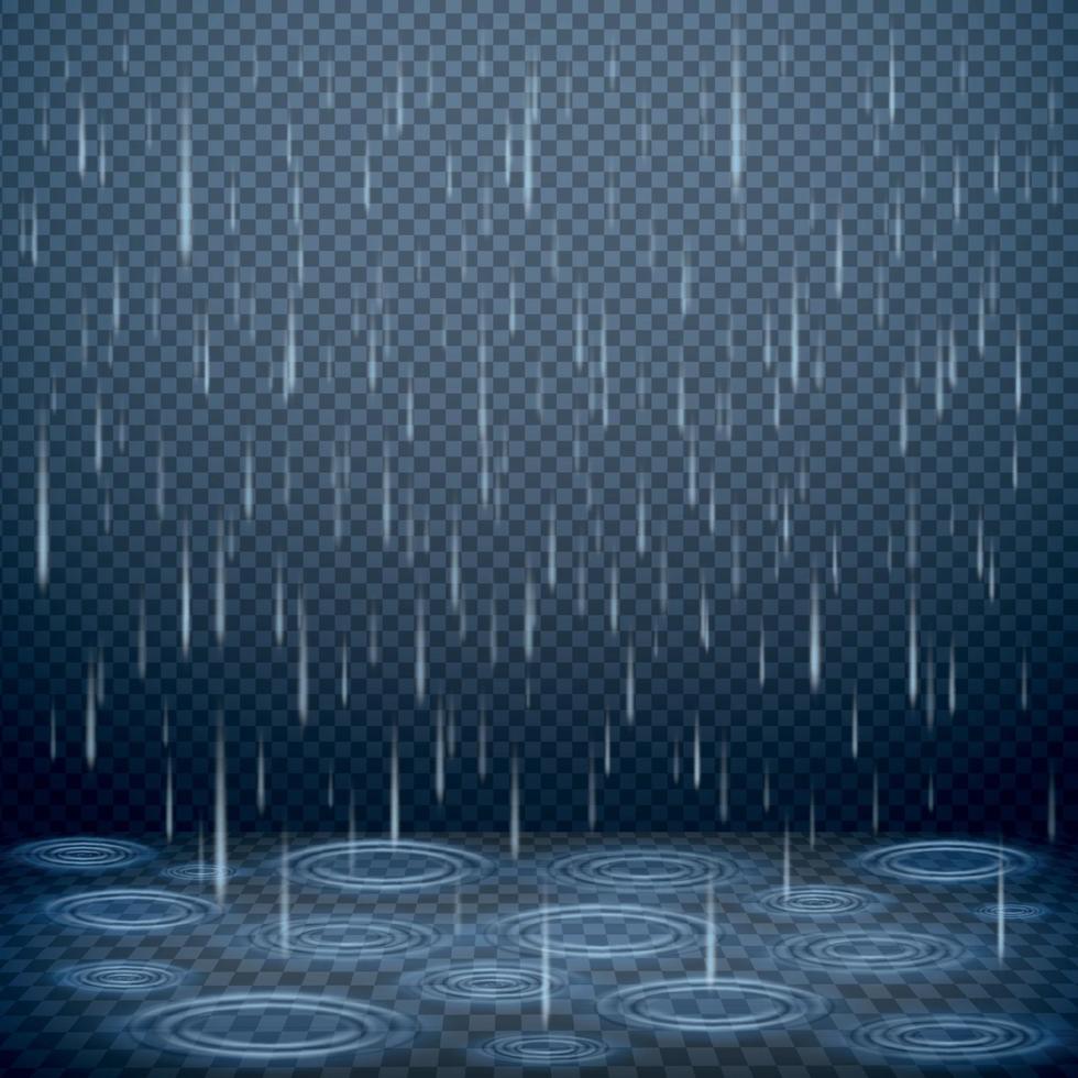 Ilustración de vector de fondo realista de lluvia que cae