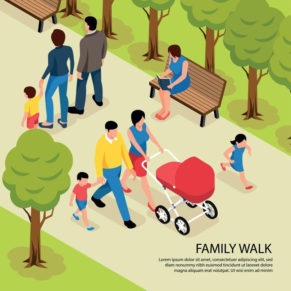 Family Walk Isometric Illustration Vector Illustration