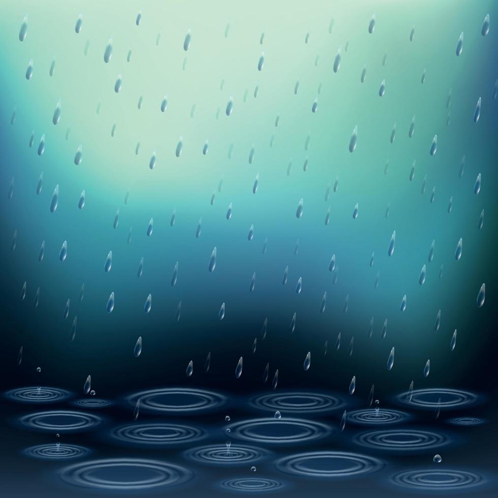 Realistic Falling Rain Background Vector Illustration