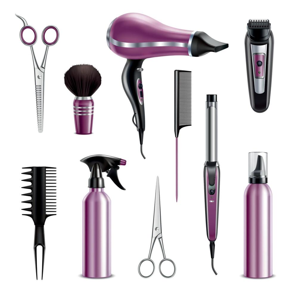 Hairdresser Tools Realistic Set Vector Illustration