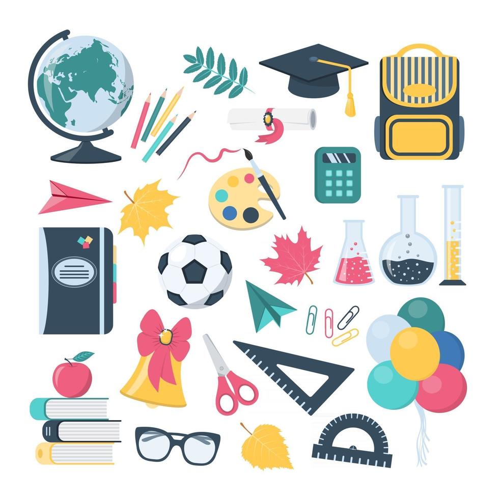 School Design Elements Collection in Cartoon Style vector