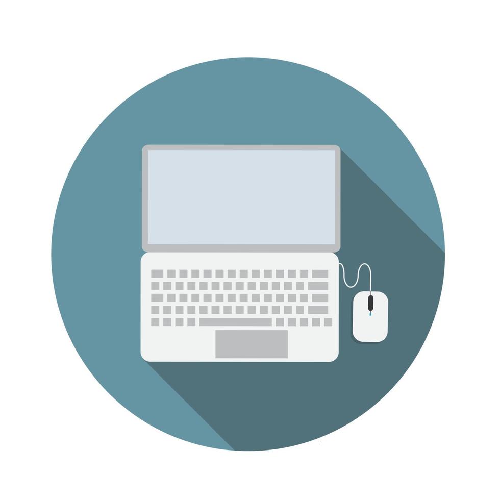 Laptop Flat Icon with Long Shadow, Vector Illustration