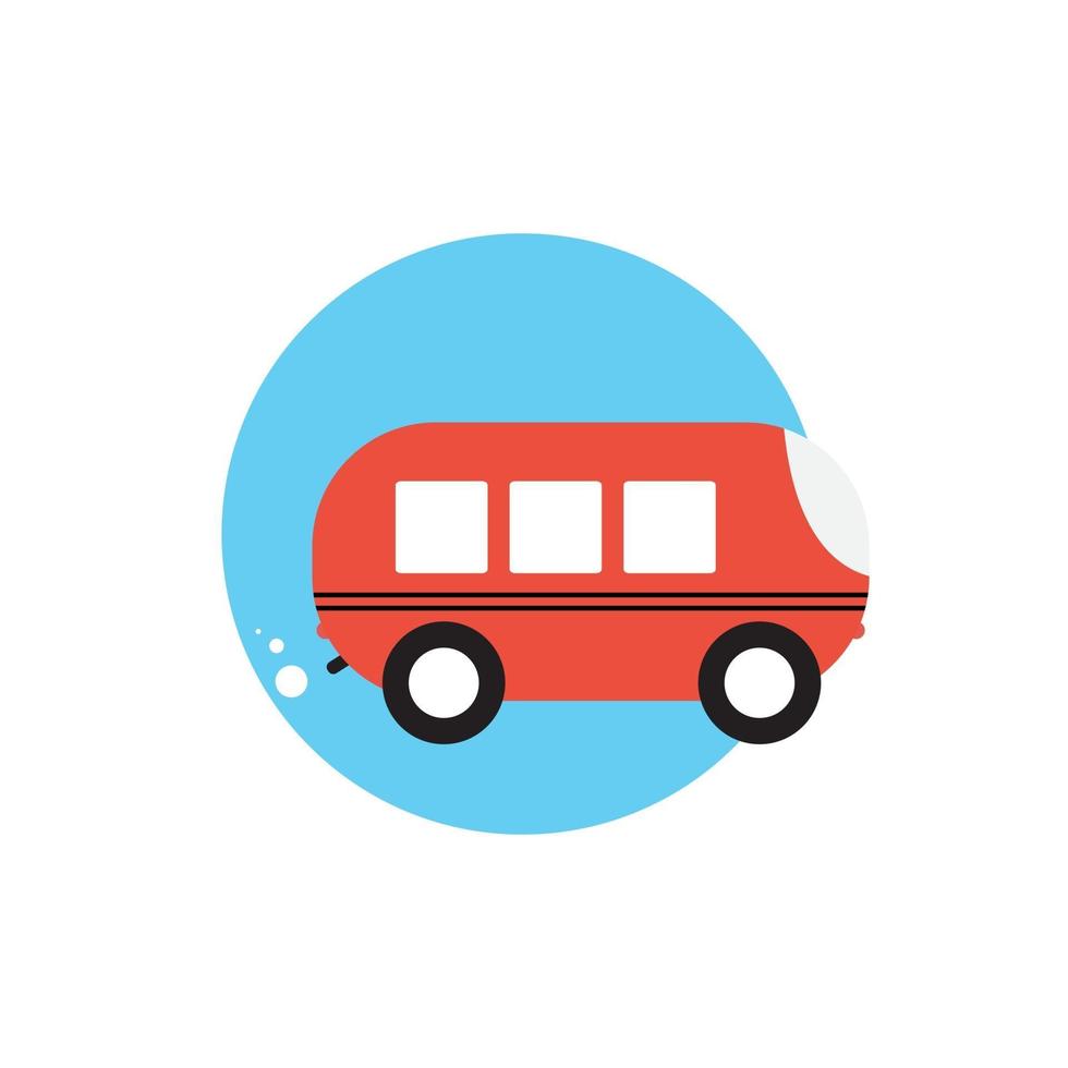 Line Icon with Flat Graphics Element of Bus Vector Illustration