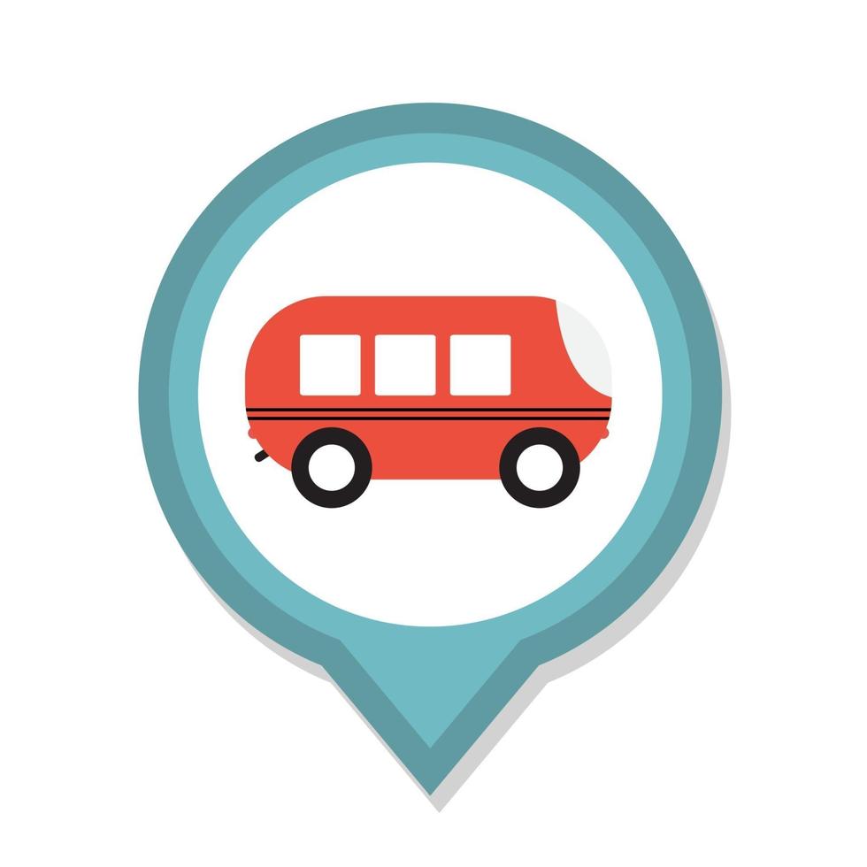 Line Icon with Flat Graphics Element of Bus Vector Illustration