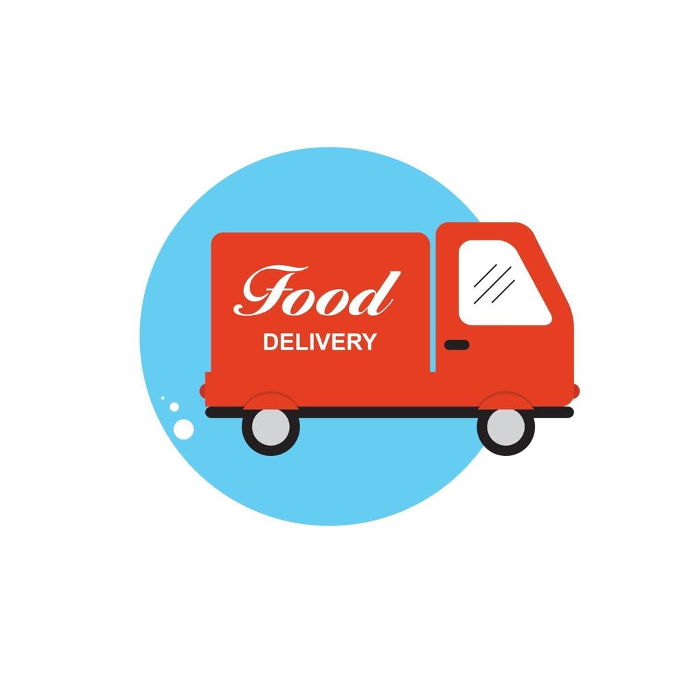 Icon with Flat Graphics Element of Food Delivery Car Vector Illustration