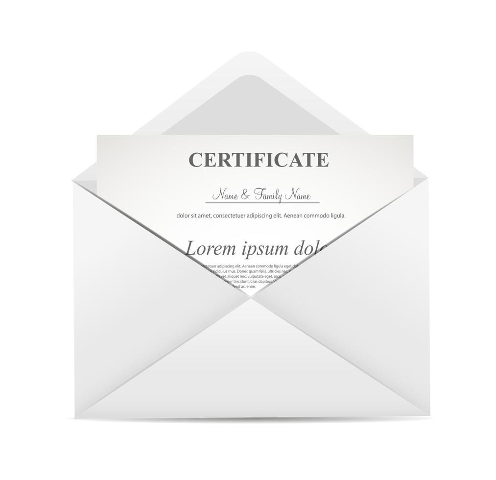 certificado en la ilustración de vector de sobre