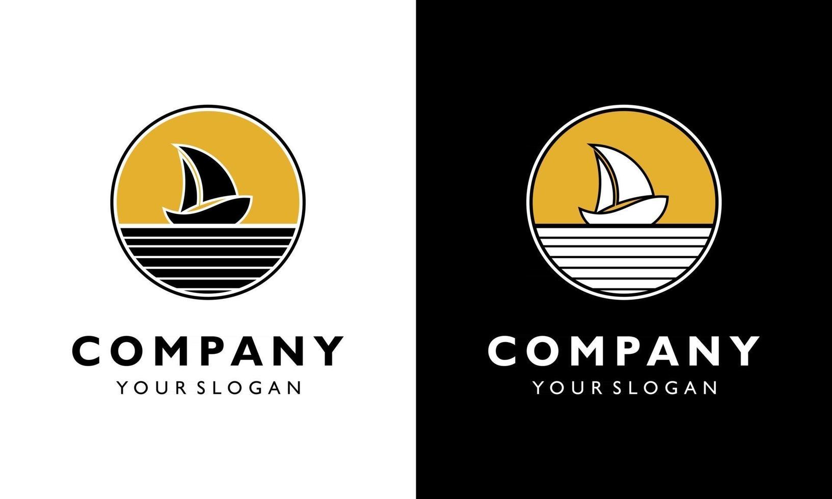 concepto de diseño de logotipo vintage barco de vela mar playa círculo vector