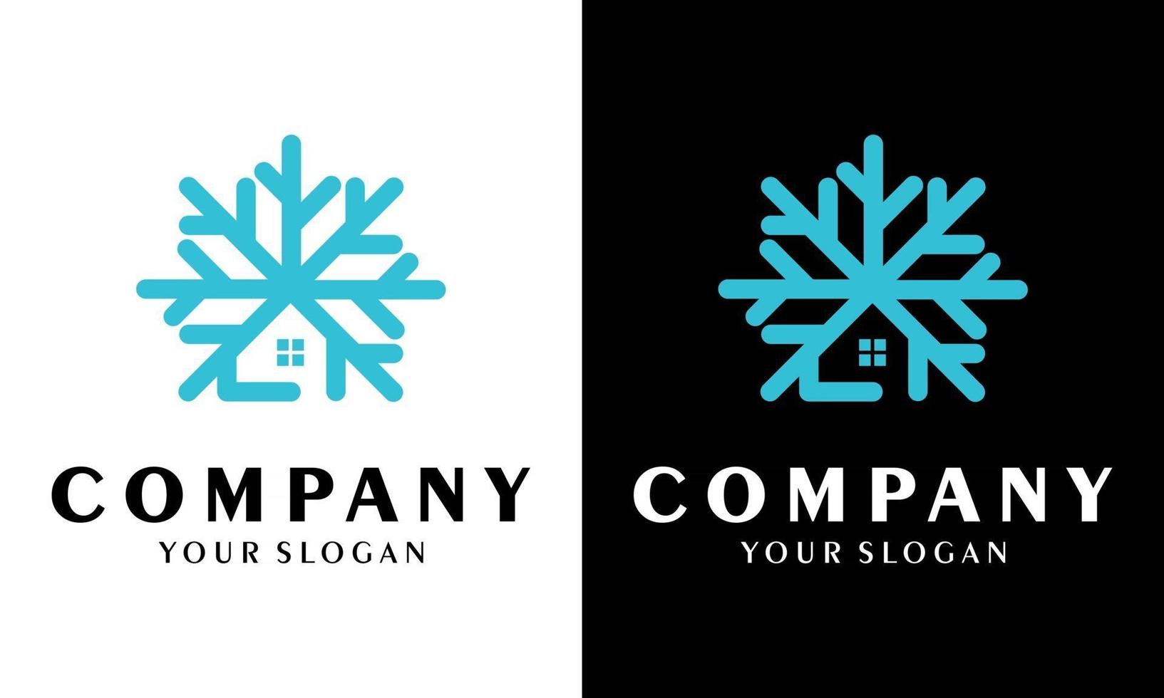 Snowflake house logo design Freeze-resistant icon vector design illustration template premium quality