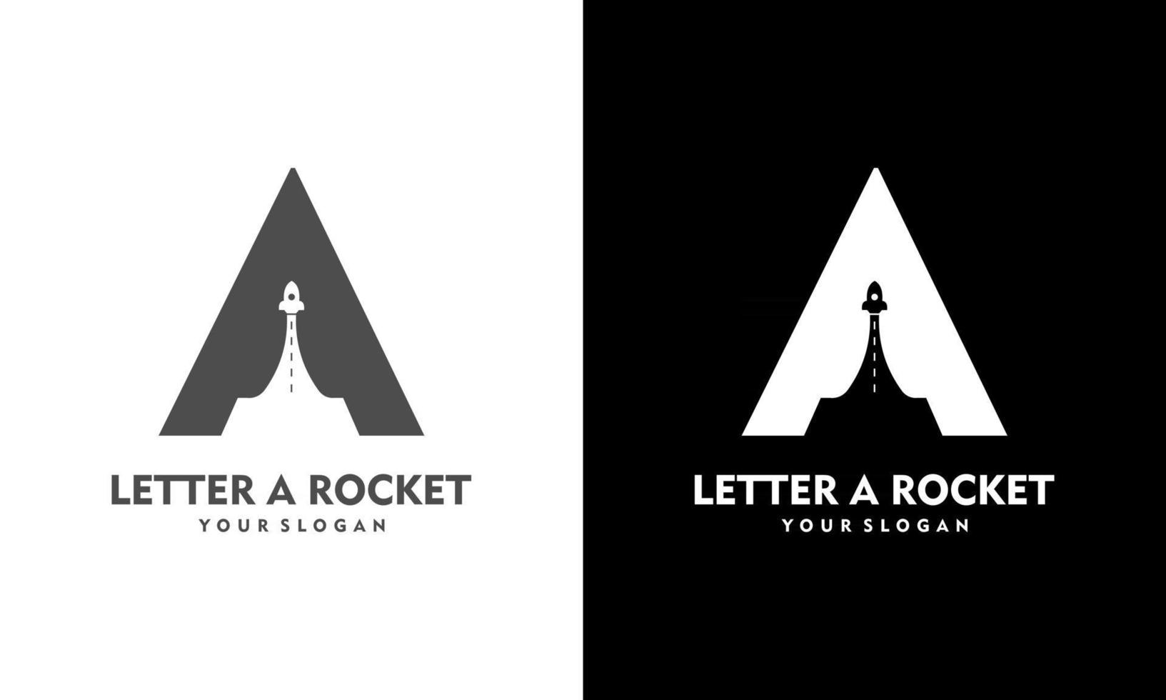 Gráfico vectorial de ilustración del logotipo de plantilla de letra A con símbolo de lanzamiento de cohete. tendencias negativas en el diseño de espacios. vector