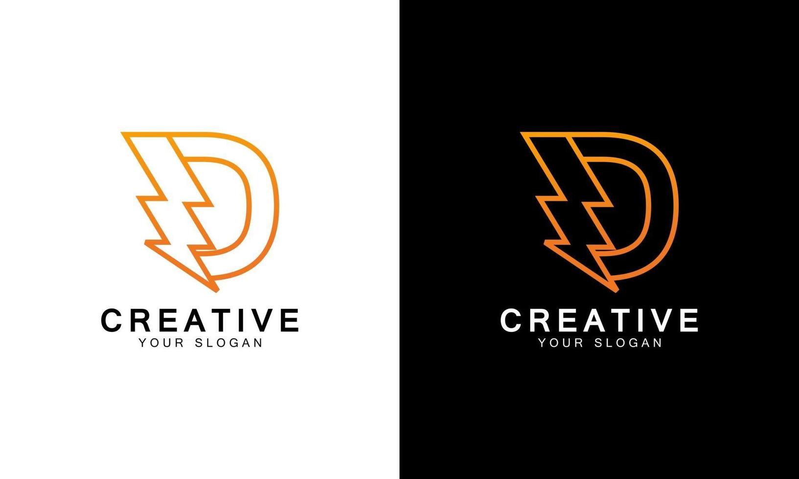 letter D with thunder bolt lightning flash icon inside vector