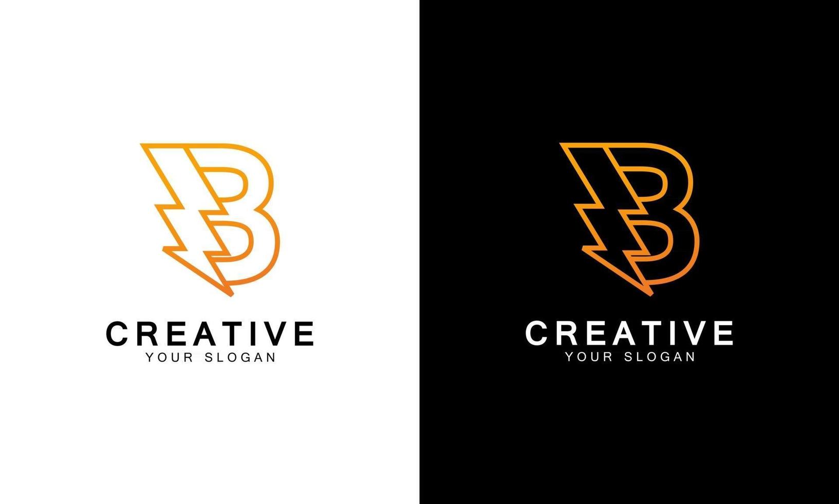 letter B with thunder bolt lightning flash icon inside vector