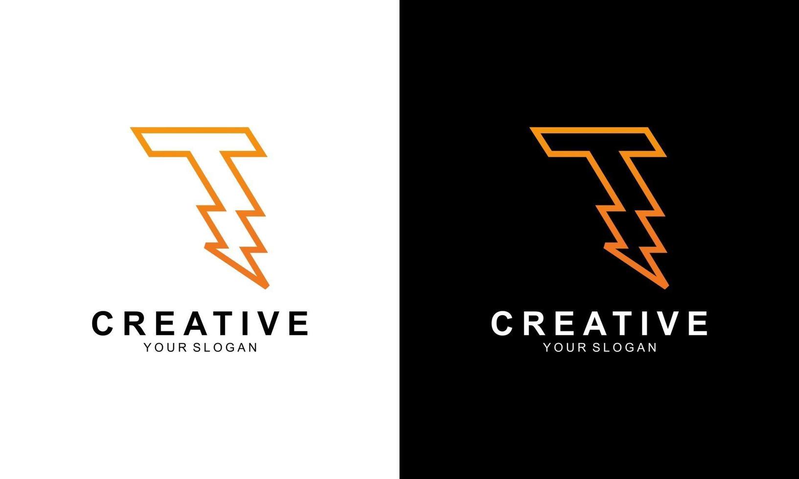 letter T with thunder bolt lightning flash icon inside vector