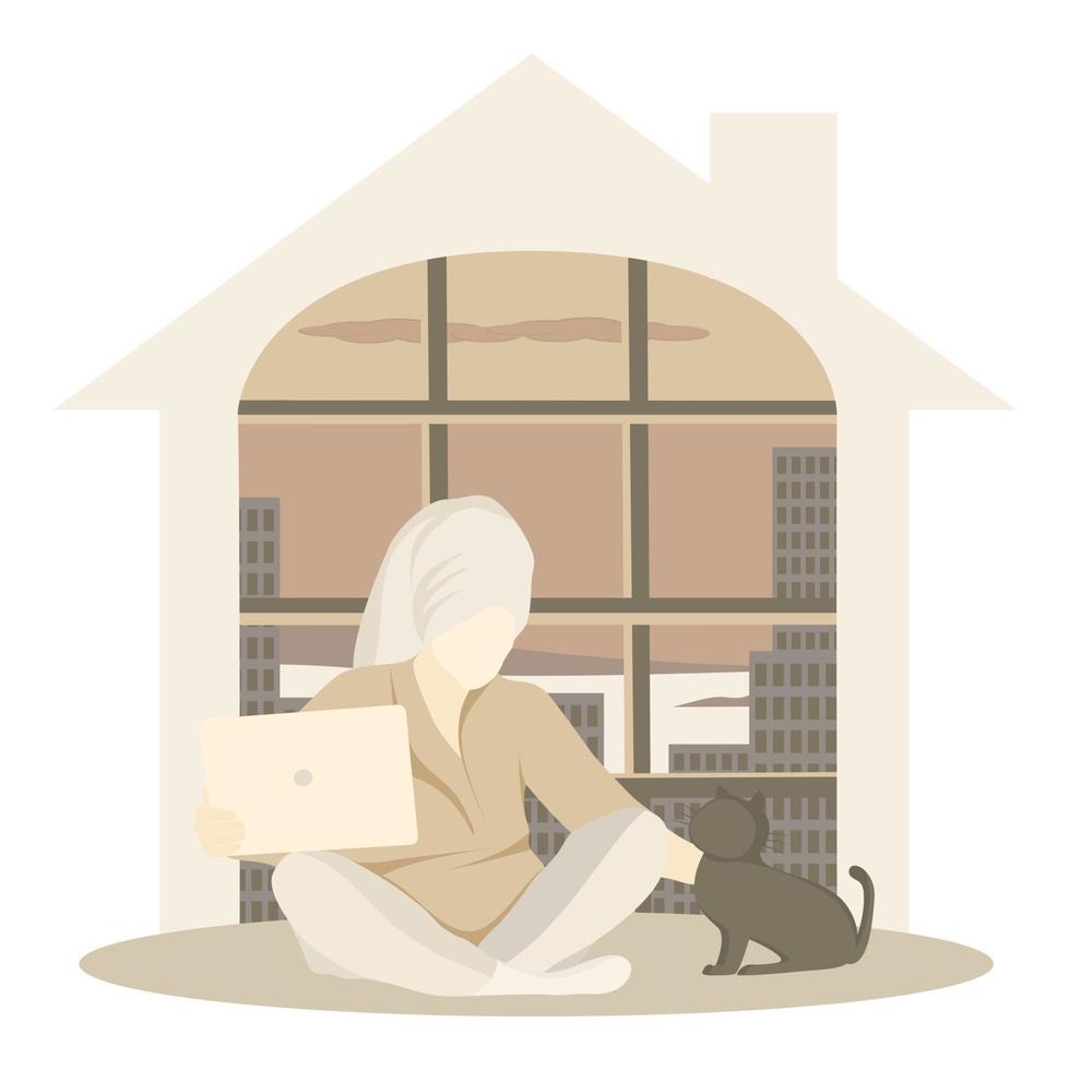 Woman working at home ,working on laptop .vector illustration vector