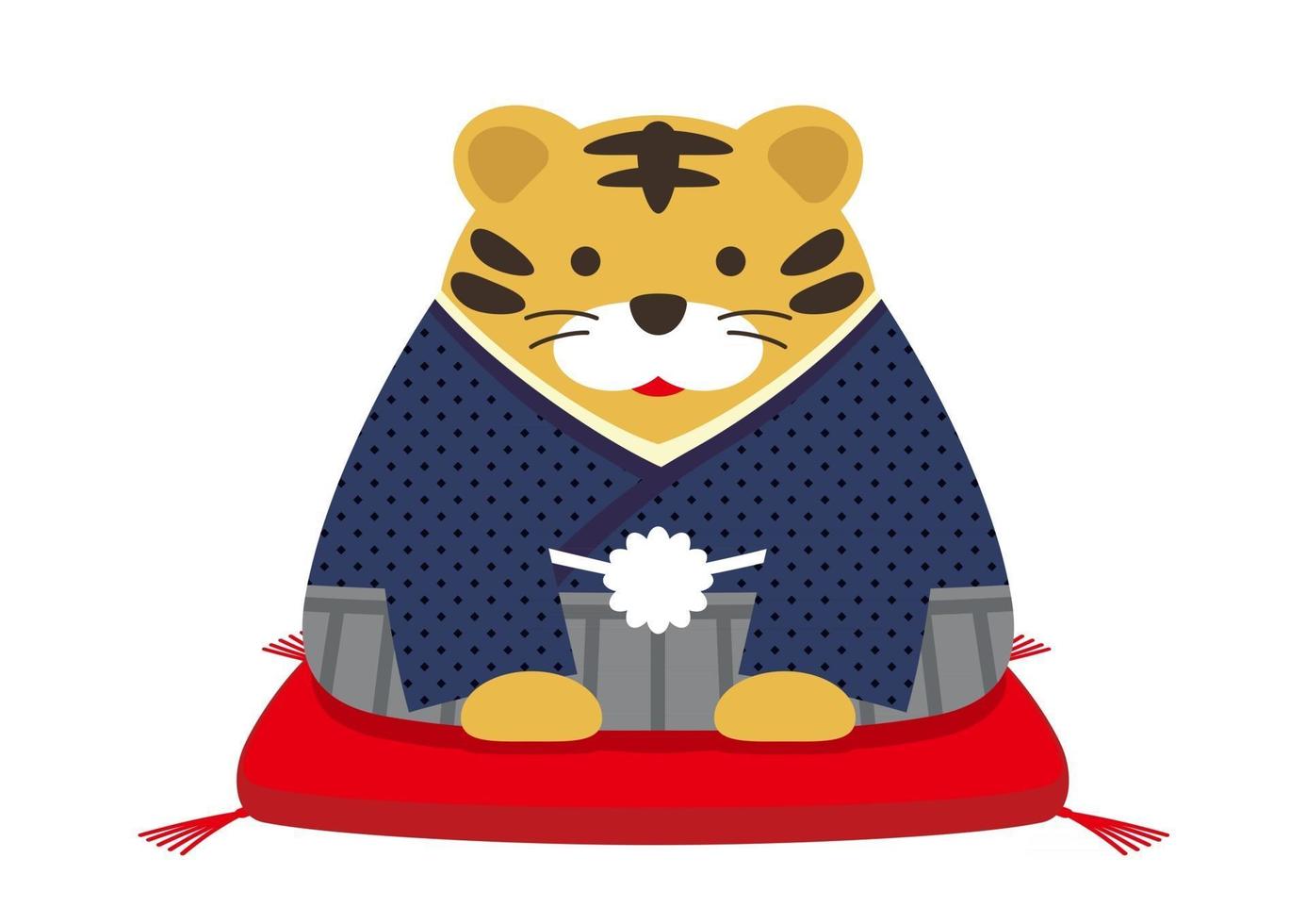 The Year Of The Tiger Mascot. A Personified Tiger Dressed In Kimono. vector