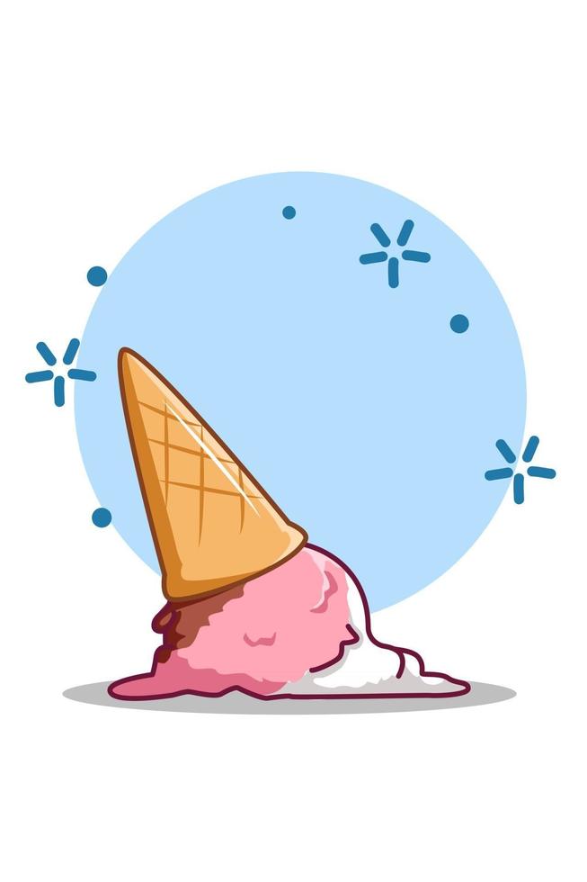 ilustración de dibujos animados de helado derramado dulce vector