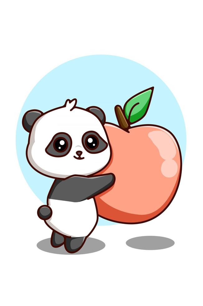 Cute panda with orange animal cartoon illustration vector