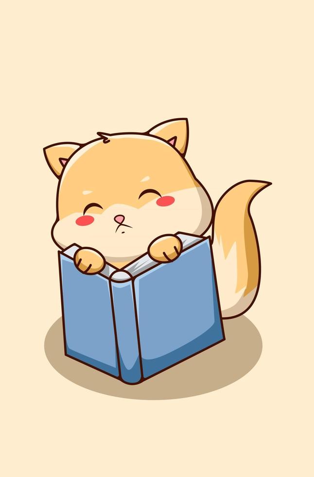 Cute and sad cat with book animal cartoon illustration vector