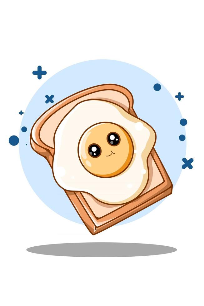 Sweet and cute bread with egg cartoon illustration vector