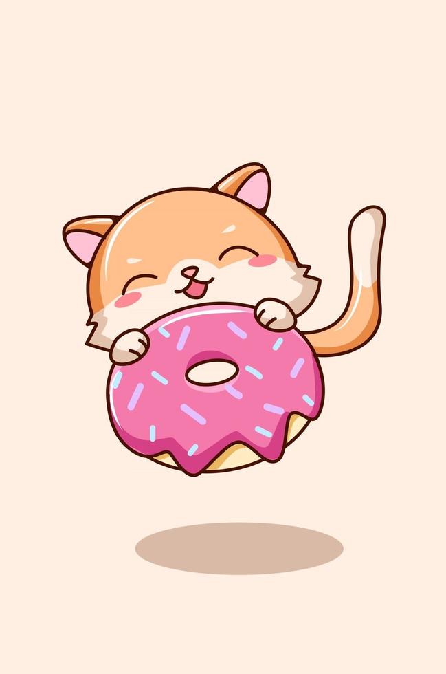 Cute cat with donuts animal cartoon illustration 2947473 Vector ...