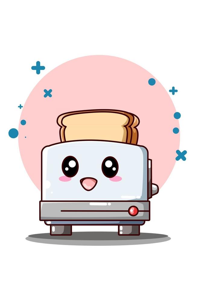 Cute and funny  toaster with bread icon cartoon illustration vector