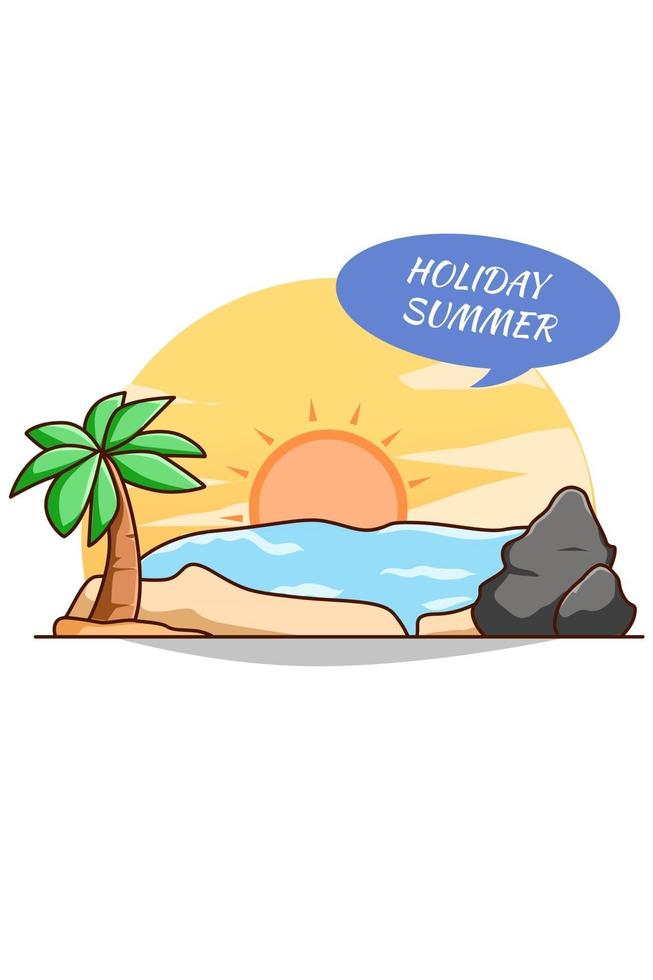 Beautiful beach in summer holiday cartoon illustration vector