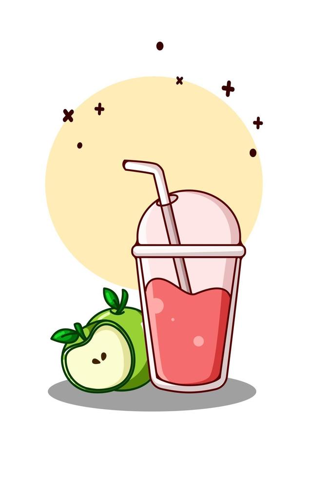 jugo de fresa dulce con ilustración de dibujos animados de manzana vector