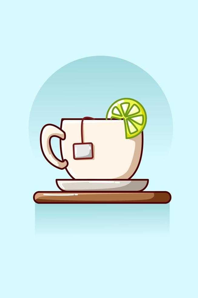 té dulce con ilustración de dibujos animados de limón vector