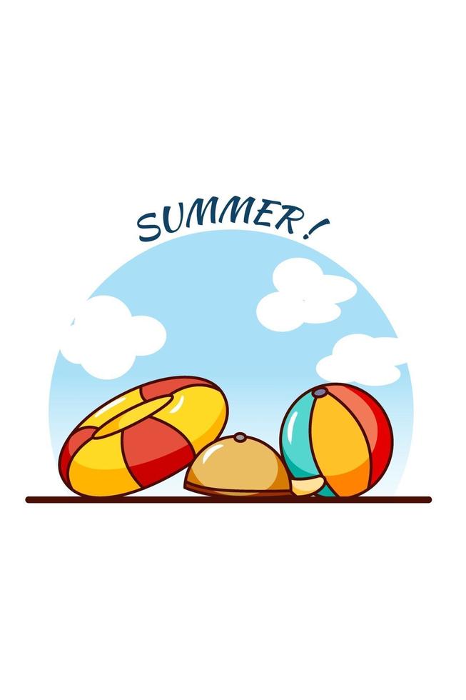 Swimming equipment in summer holiday cartoon illustration vector