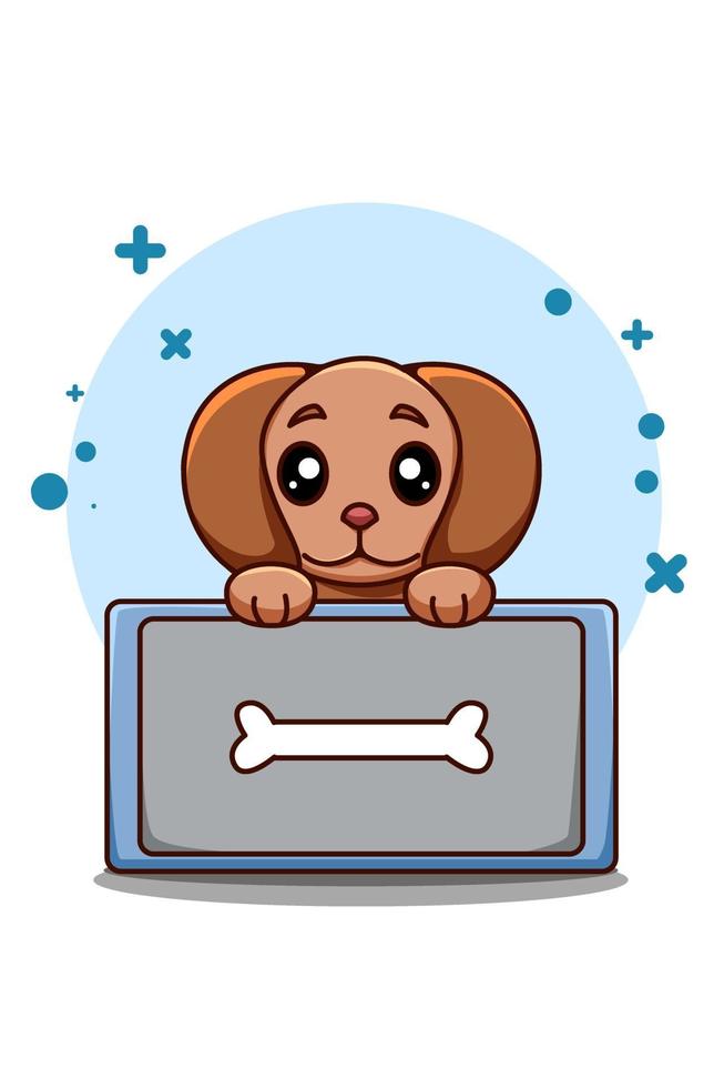 Cute and funny dog with bone picture animal cartoon illustration vector