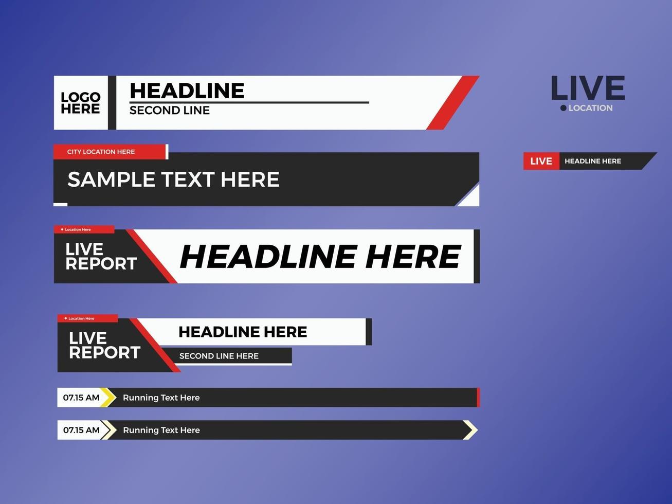 Set of lower third graphic template. TV banners for news. vector