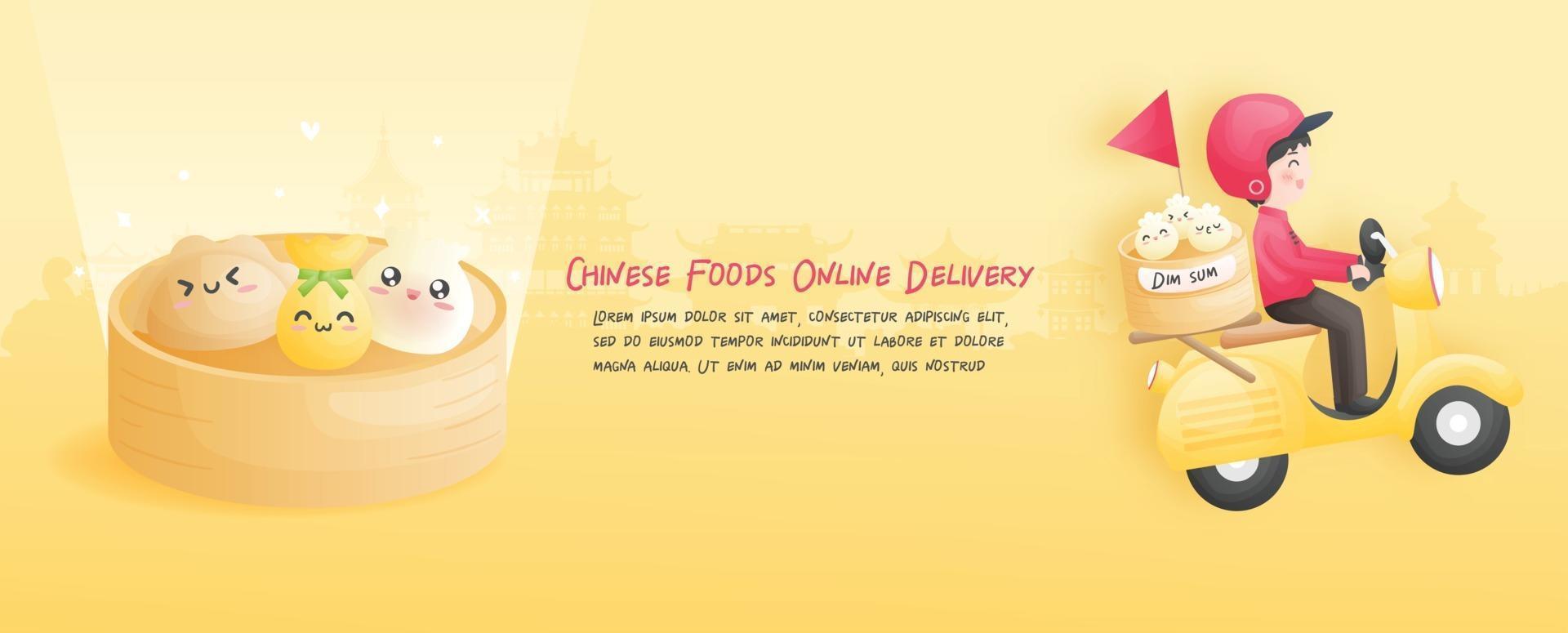 Online food delivery, dim sum and Chinese traditional food vector