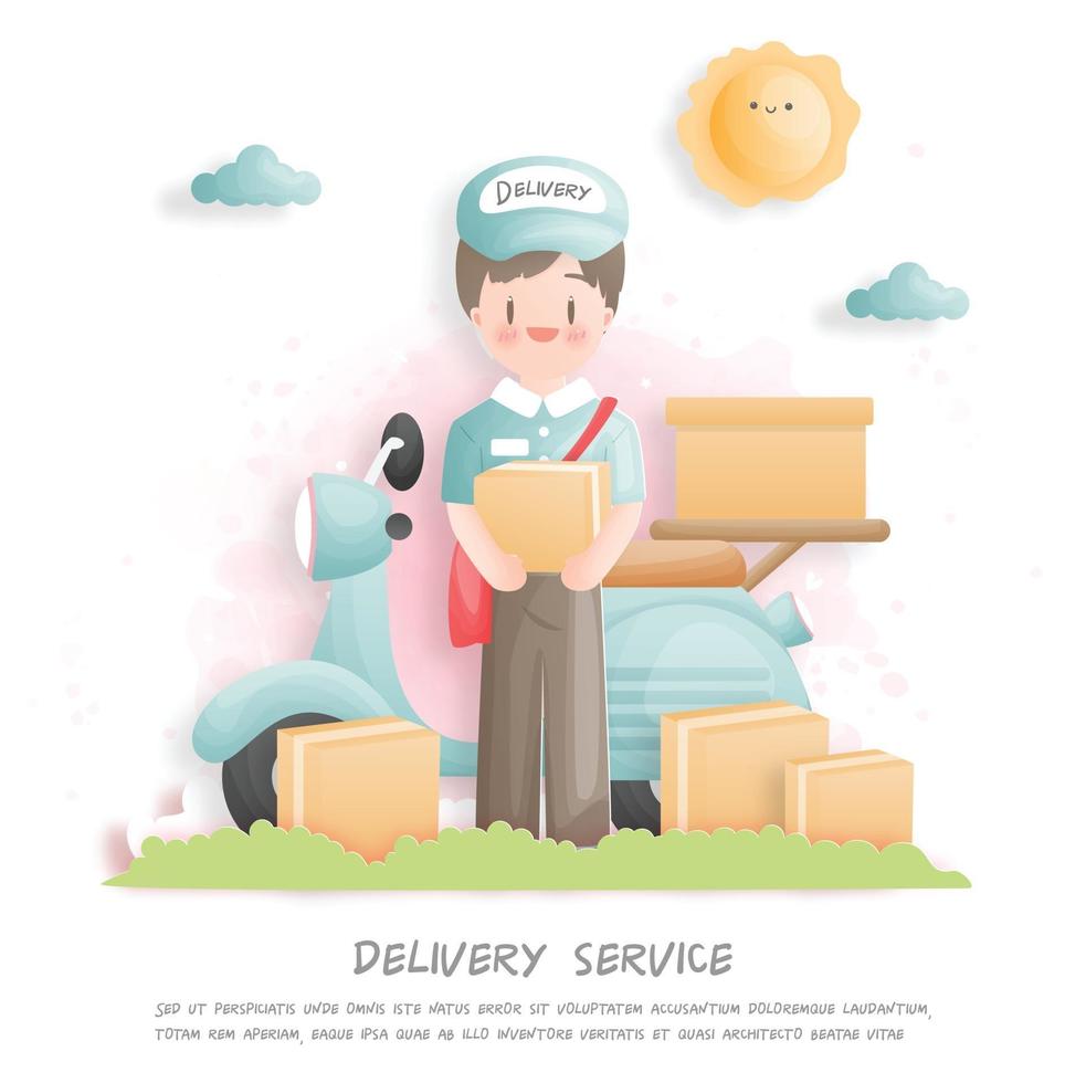 Delivery boy carry a package delivering to home vector