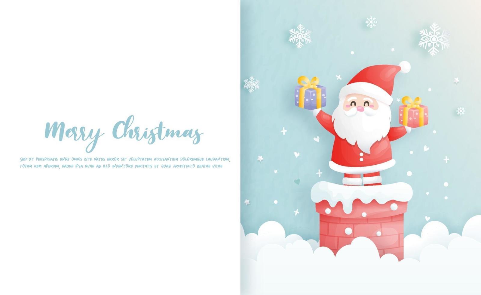 tarjeta de navidad, celebraciones con lindo santa vector