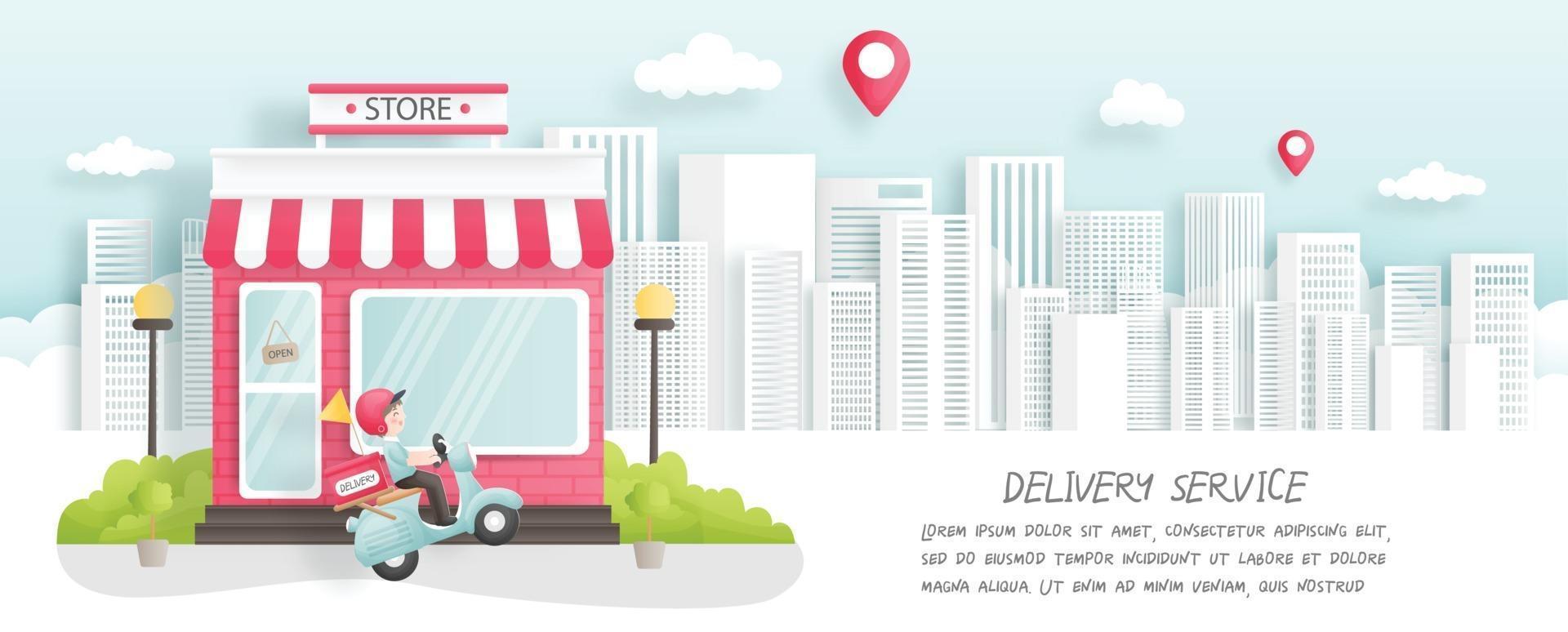 Online order and delivery with delivery boy and scooter vector