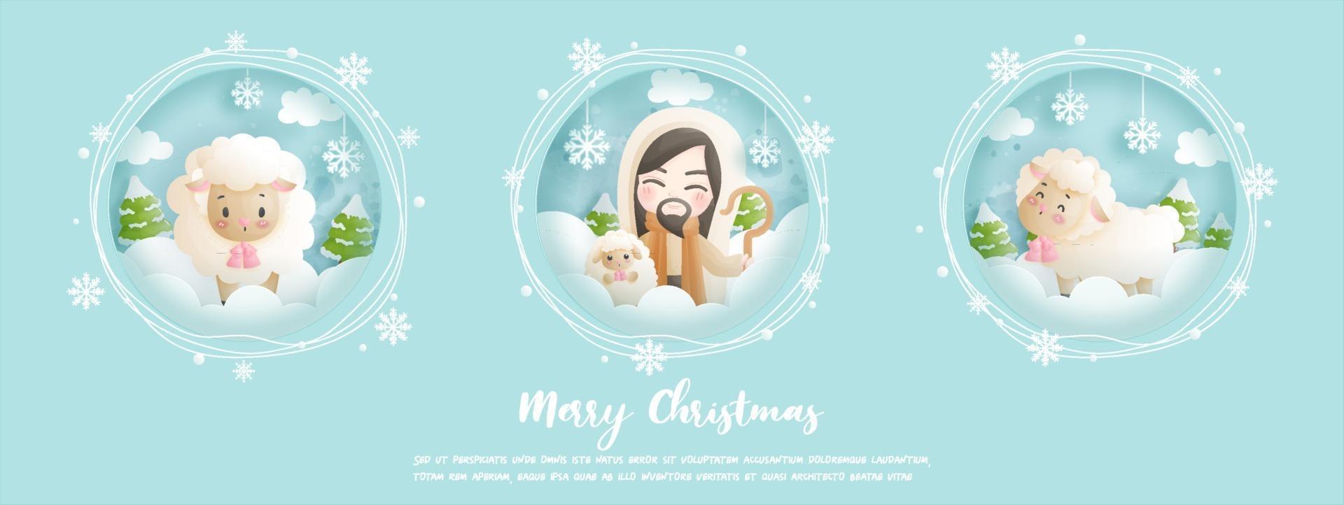 tarjeta de navidad, concepto de celebración con jesucristo vector