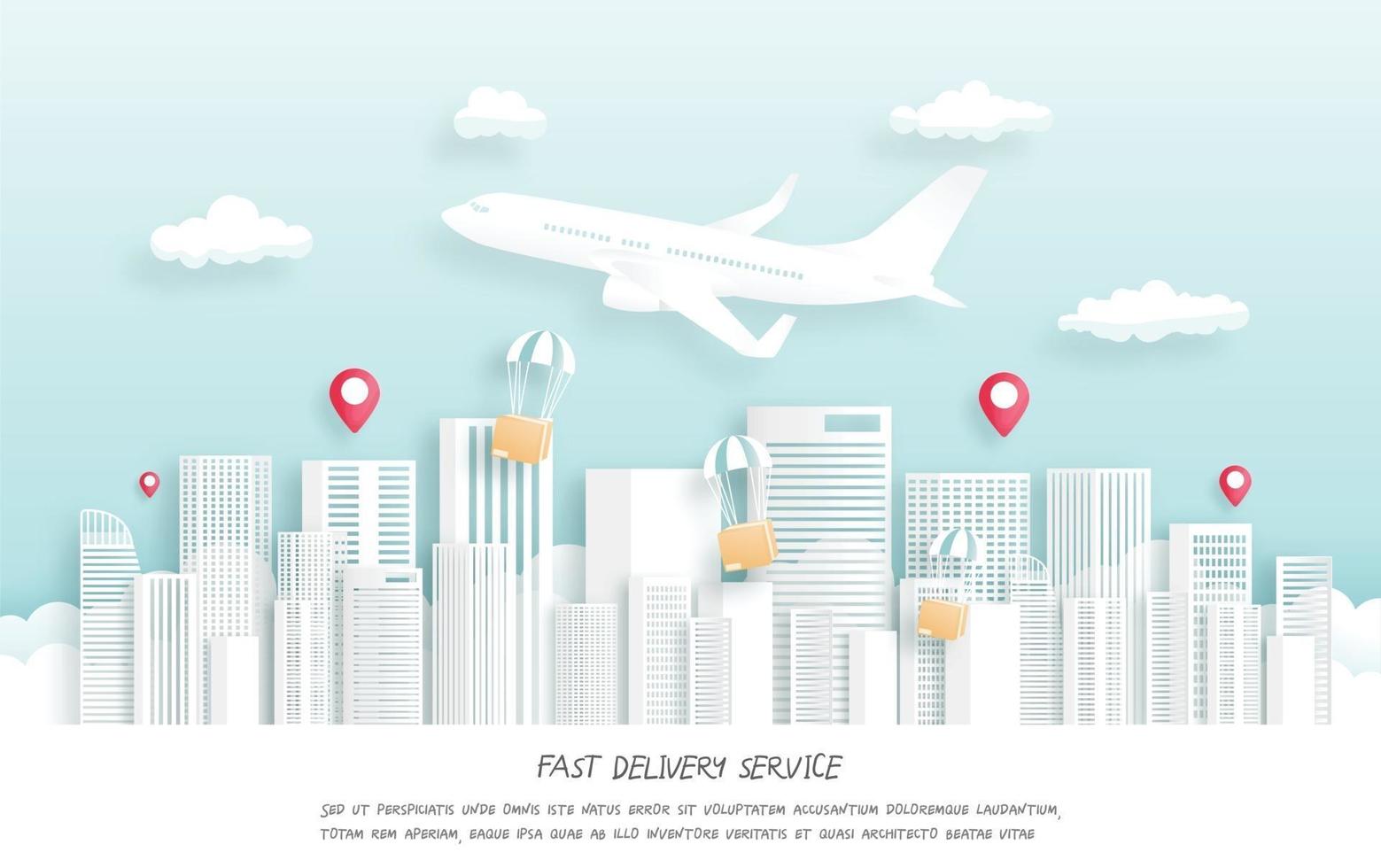 Fast delivery service with flying package with wings vector