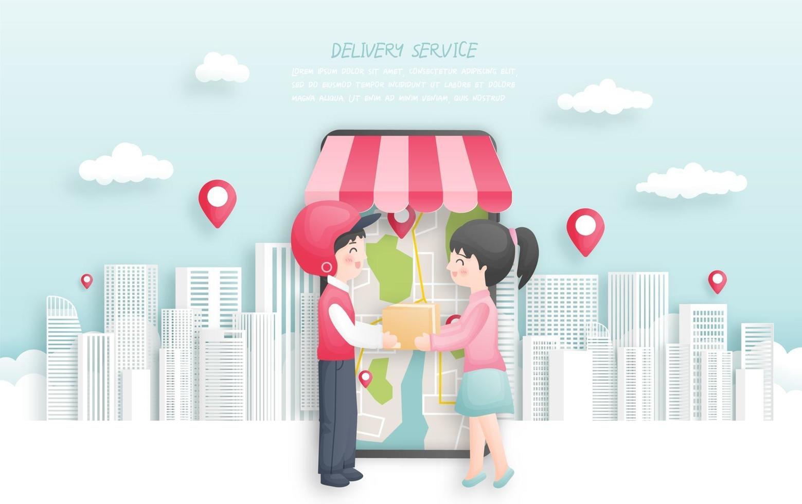 Online order and delivery with delivery boy and scooter vector