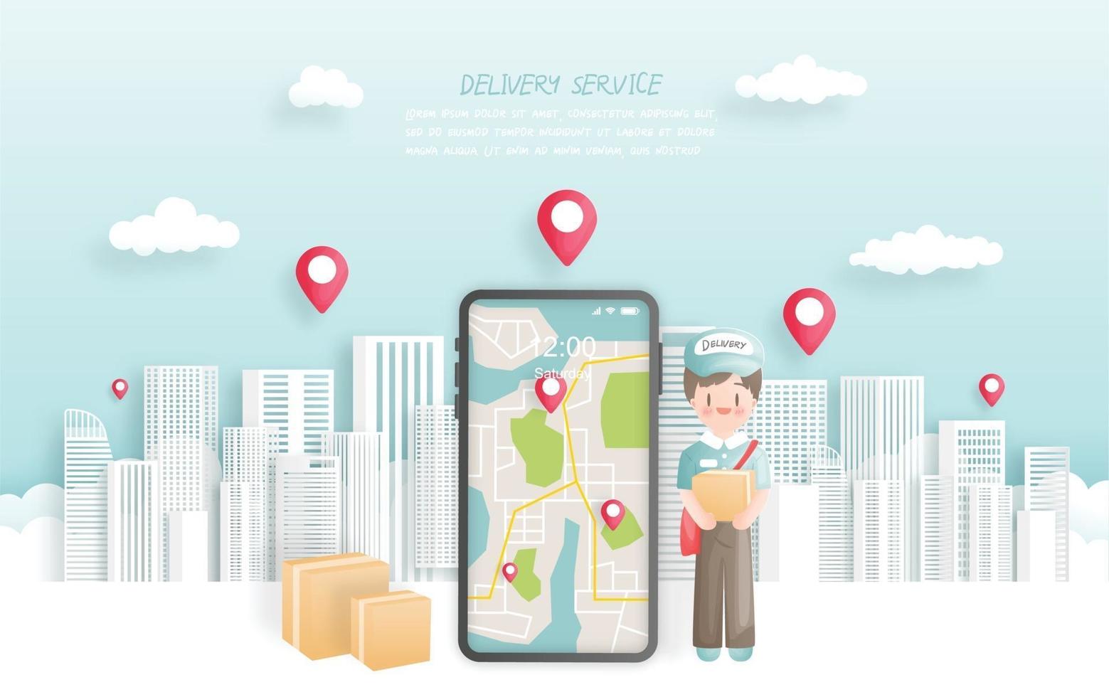 Delivery boy carry a package delivering to home vector